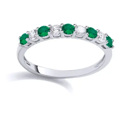 (R) Jewelco London Ladies Rhodium Plated Sterling Silver Emerald-Green CZ Alternating Eternity R