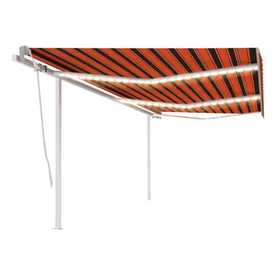 vidaXL Manual Retractable Awning with LED 6x3 m Orange and Brown Outdoor Patio