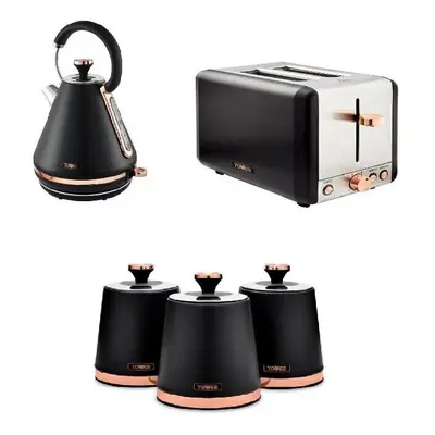 Cavaletto Black Rose Gold 1.7L Pyramid Kettle, Slice Toaster And Canisters Set