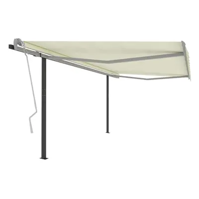 vidaXL Manual Retractable Awning with Posts 4x3 m Cream Garden Outdoor Patio