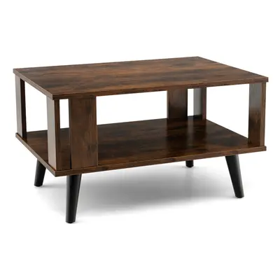 2-Tier Wooden Coffee Table Industrial Side Table Small Center Table