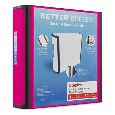 Staples Better 3-Inch D 3-Ring View Binder Pink (15128-Us)