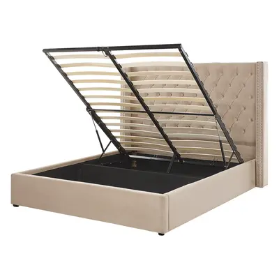 Ottoman Bed Velvet LUBBON x cm (EU King Size) Beige