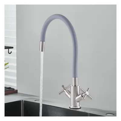 (Nickel + Grey) G1/2 Flexible Silicone Dual-Handle Kitchen Faucet Mixer Tap