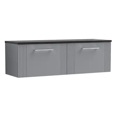 Retro Drawer Wall Hung Vanity Unit with Sparkling Black Laminate Worktop - 1200mm - Satin Grey -