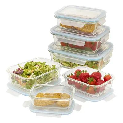 (Set of (Two of Each) Clear Rectangle Glass Kitchen Oven Safe Food Storage Containers Plastic Li