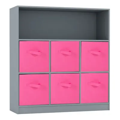 (Grey, Dark Pink) Wooden Cubed Bookcase Units Shelves Drawers