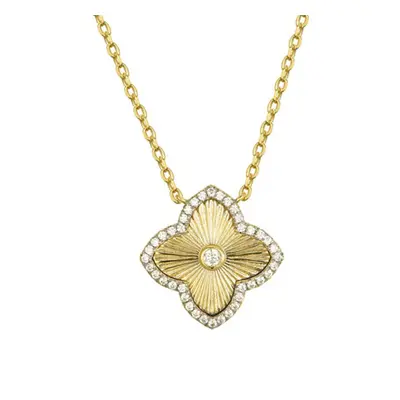 Jewelco London 14k Gold-plated Silver Round CZ Fluted Pointed Quatrefoil Clover Solitaire Pendan