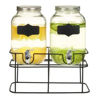 vidaXL 2x Beverage Dispensers with Durable Metal Stand 2x4L Glass Transparent