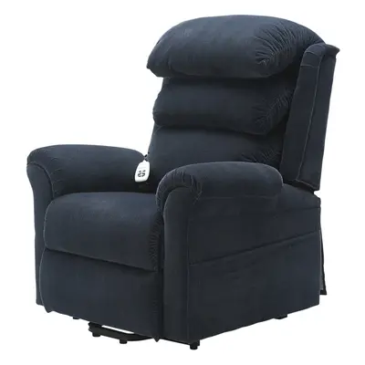 Dual Motor Rise and Recline Armchair - Waterfall Pillow - Blue Chenille Fabric