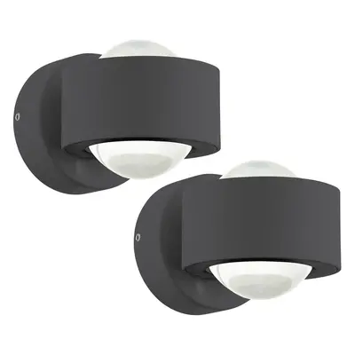 2 PACK IP44 Outdoor Wall Light Anthracite Cast Aluminium 2W LED Lamp