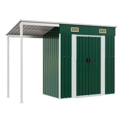 (green) vidaXL Garden Shed with Extended Roof Outdoor Tool Shed Storage Shed Steel