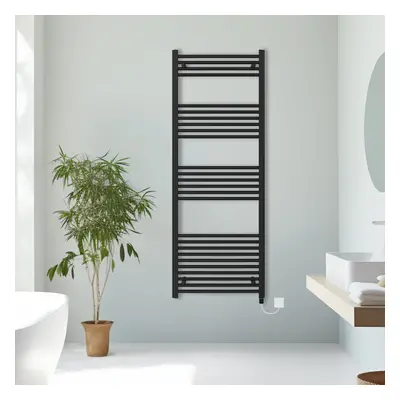 (Black, 1600x600mm) Prefilled Electric Straight Heated Towel Rail Radiator Ladder Warmer