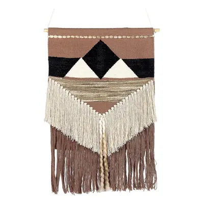 Cotton Wall Hanging with Tassels Brown and Beige DADU