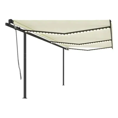 vidaXL Manual Retractable Awning with LED 6x3 m Cream Balcony Outdoor Patio