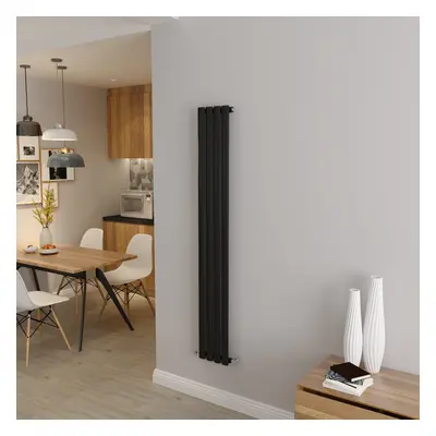 (Single 1600x236mm, Black) Designer Oval Column Radiator Central Heating