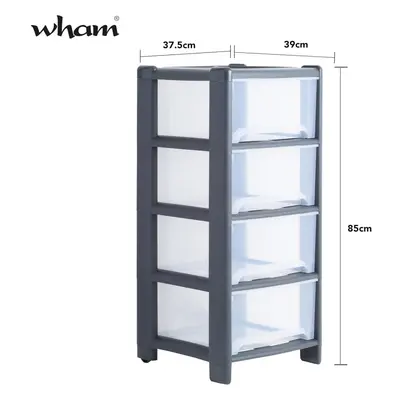 WHAM Deep Drawer Unit in Black/Clear, Storage space Measures 25cm x 39cm x17cm