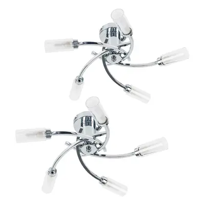 Pair of - Modern Way Polished Chrome Swirl Design Flush Ceiling Lights with Clear and Frosted Gl