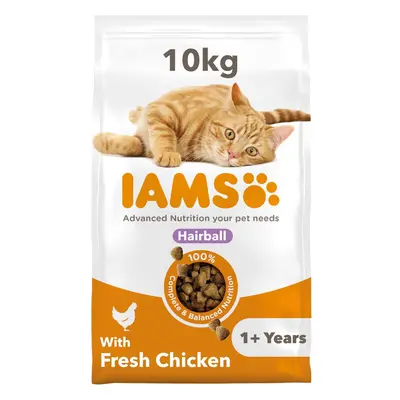 (10 kg (Pack of 1)) IAMS Hairball Complete Dry Cat Food for Adult and Senior Cats with Chicken k