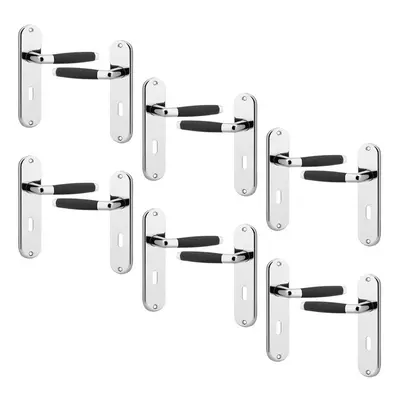 (6x Polished Nickel Keyhole) 6/4Pcs Cambridge Metal Door Lever Handles Set for All Types Interna