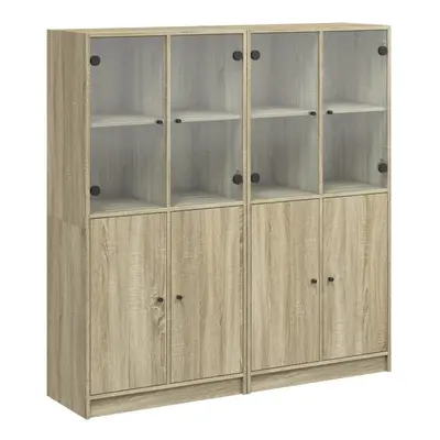 (sonoma oak) vidaXL Bookcase with Doors Bookshelf Cabinet Concrete Grey Engineered Wood