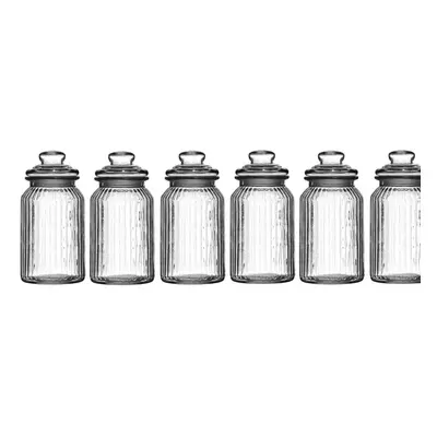 Set Of Ribbed Glass Storage Jars, Clear, ml