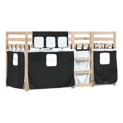 vidaXL Bunk Bed with Curtains Bed Frame White&Black 90x200 cm Solid Wood Pine