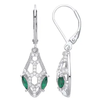 Jewelco London Ladies Rhodium Plated Sterling Silver Green Marquise CZ Snaked Head Green Eyes Dr