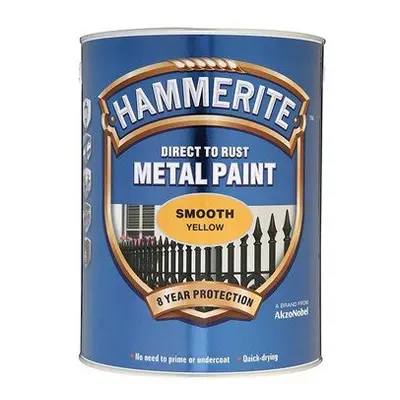 Hammerite SFY5L Direct to Rust Smooth Finish Metal Paint Yellow Litre