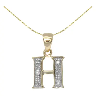 Jewelco London 9ct Yellow Gold Pave Set Round H I2 0.02ct Diamond Identity Dainty Initial ID Cha