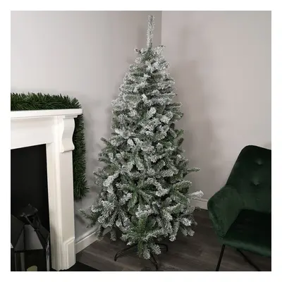 7ft (2.1m) Premier Flocked Woodcote Spruce PVC Hinged Christmas Tree