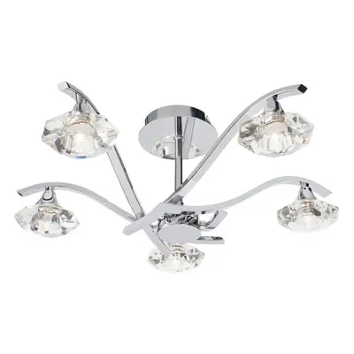 Semi Flush Ceiling Light Chrome Clear Crystal Bulb Hanging Pendant Lamp Shade