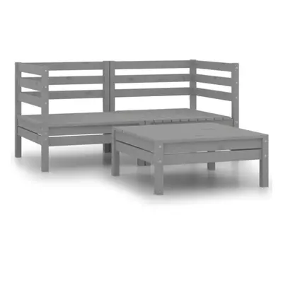 vidaXL Solid Pinewood Garden Lounge Set Piece Grey Outdoor Sofa Seating