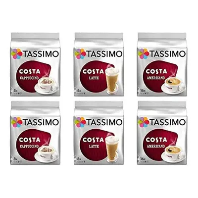 Tassimo Coffee Costa Selection - Costa Latte/Costa Cappuccino/Costa Americano Coffee Pods - Pack