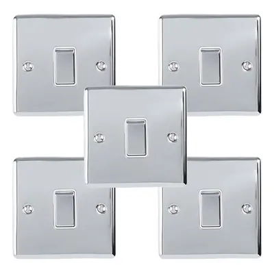 5 PACK Gang Single Metal Light Switch POLISHED CHROME Way 10A White Trim