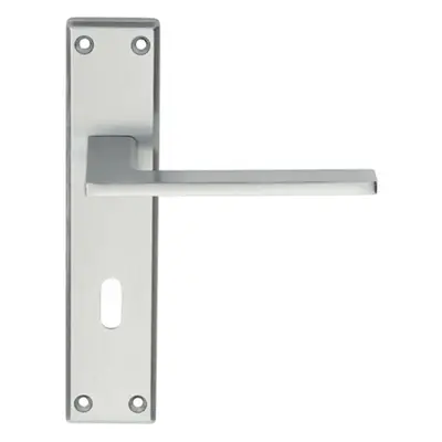 Flat Straight Lever on Lock Backplate Door Handle x 40mm Satin Chrome