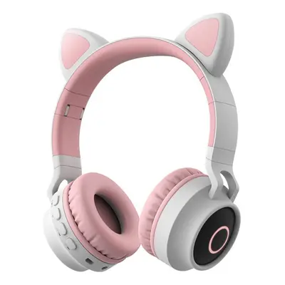 (Pink + Grey) Faddish Student Cute Cat's Ears Head-Mounted Headset No Wire Cartoon BT Game Charg