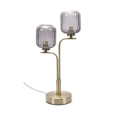 ValueLights Amelie Gold Way Ribbed Glass Table Light with LED Bulbs