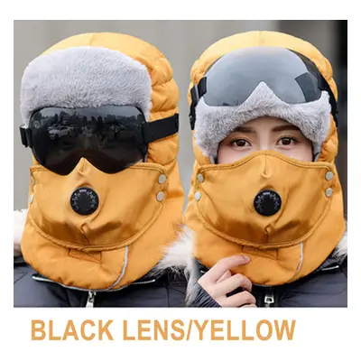 (Yellow) Winter Original Design Warm Winter Hat For Women Waterproof Hood Hat With Glasses