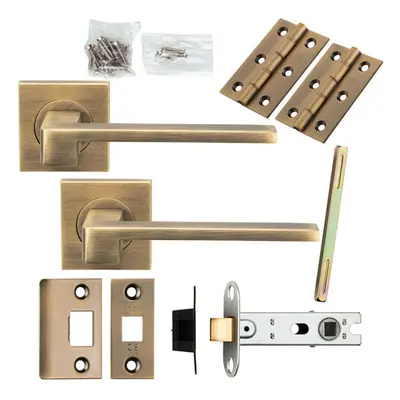 Door Handle & Latch Pack Antique Brass Straight Lever Screwless Square Rose