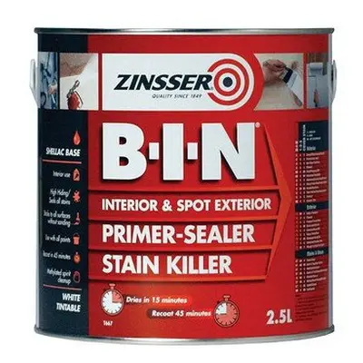 Zinsser ZN7020001C1 B.I.N Primer / Sealer Stain Killer Paint 2.5 Litre