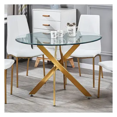 Amara 120cm Round Glass Dining Table With Gold Legs