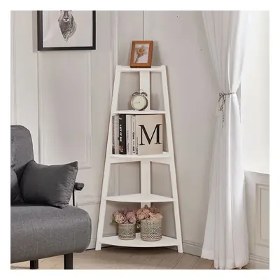 (White #1) Ladder Corner Shelf Tier Unit Bookshelf Plants Stand Display