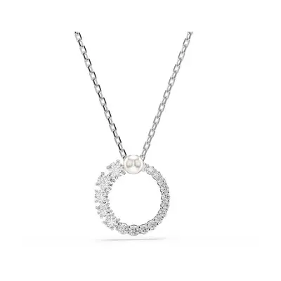 Matrix Rhodium Plated White Crystal Pearl Pendant