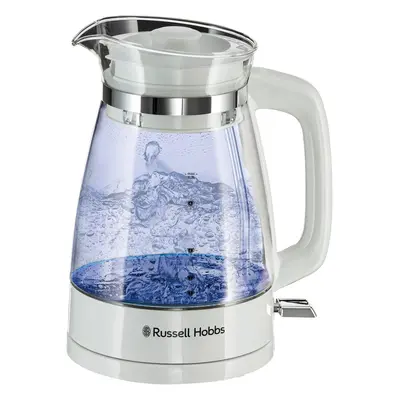 1.7L Cordless Glass Electric Kettle with White Handle, Lid and Base and Blue Interior Light (Ant