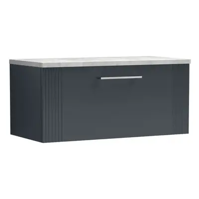 Retro Drawer Wall Hung Vanity Unit with Bellato Grey Laminate Worktop - 800mm - Satin Soft Black