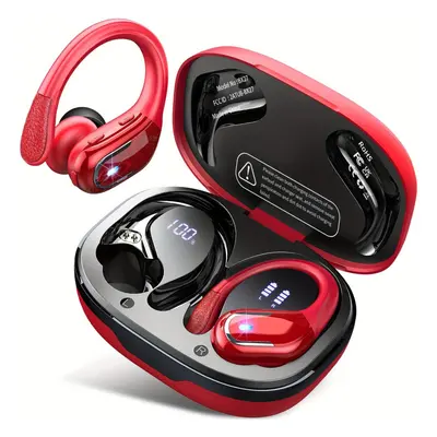 Wireless Earbuds for Running Sports with Earhooks Pure Bass Sound, 60H Over EarDual-LED Display,