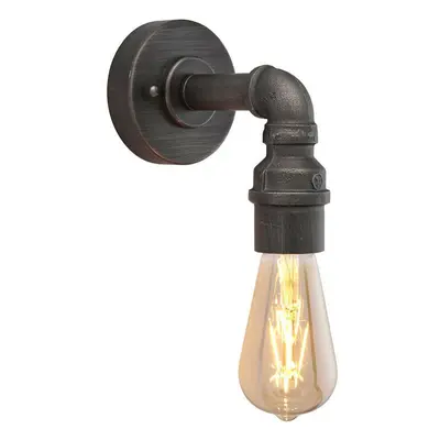 Industrial Indoor Wall Light Aged Pewter Exposed Pipe Vintage Filament Lamp