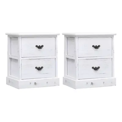 vidaXL 2x Bedside Cabinet Paulownia Wood White Nightstand Bedroom Cabinet