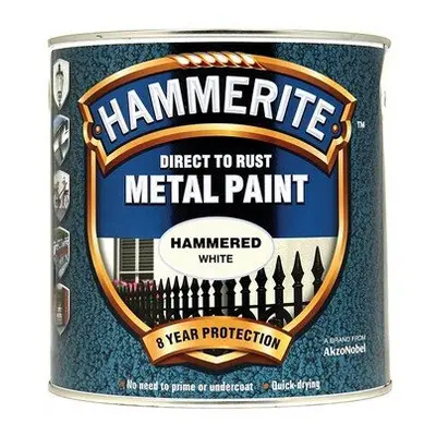 Hammerite HFW25L Direct to Rust Hammered Finish Metal Paint White 2.5 Litre